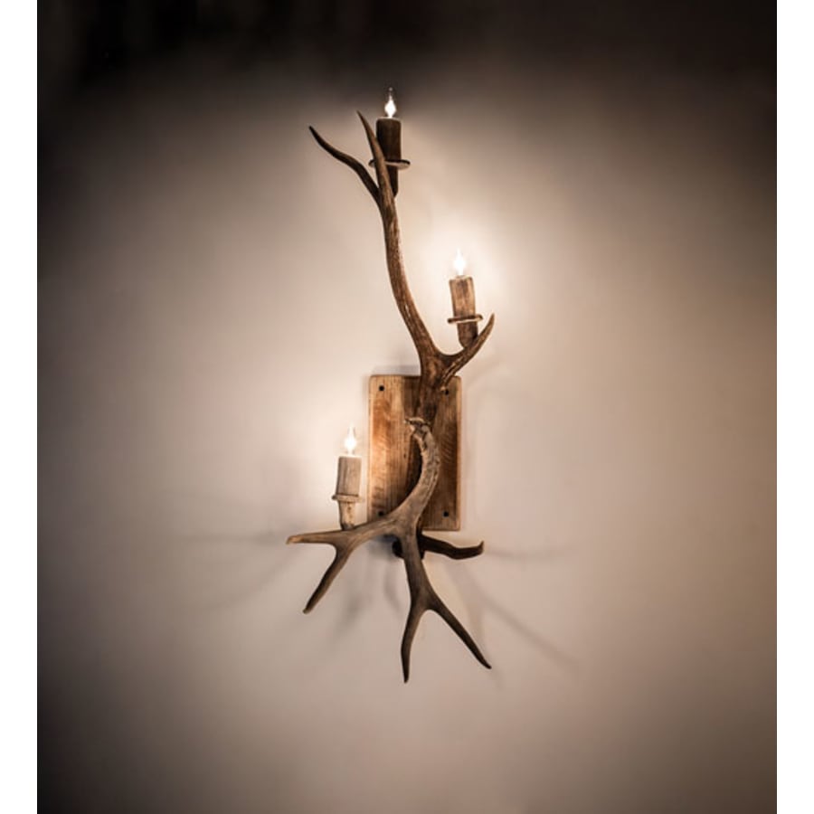 Meyda Tiffany Antlers Elk and Mule Deer 3 Light 33" Tall Wall Sconce