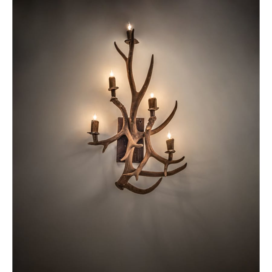 Meyda Tiffany Antlers Elk and Mule Deer 5 Light 36" Tall Wall Sconce