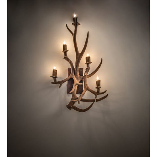 Meyda Tiffany Antlers Elk and Mule Deer 5 Light 36" Tall Wall Sconce