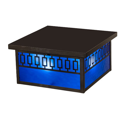 Meyda Tiffany Kungsholm 4 Light 26" Wide Flush Mount Square Ceiling Fixture with Blue Glass Shade - Craftsman Brown Finish
