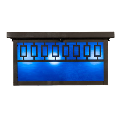 Meyda Tiffany Kungsholm 4 Light 26" Wide Flush Mount Square Ceiling Fixture with Blue Glass Shade - Craftsman Brown Finish