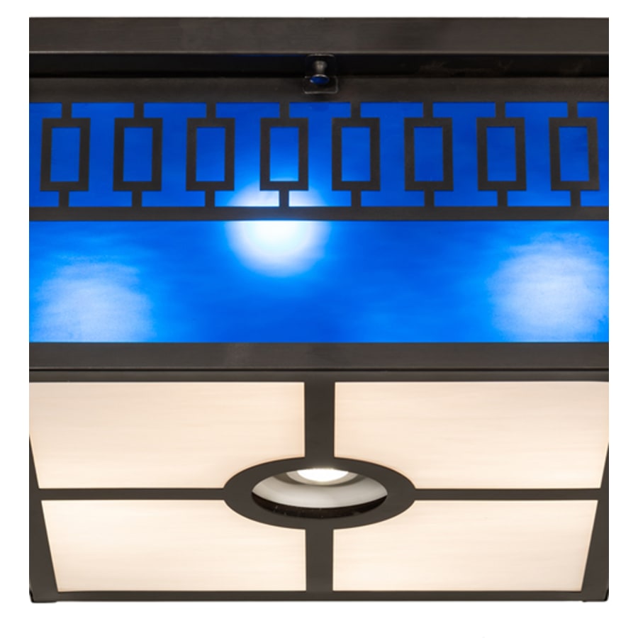Meyda Tiffany Kungsholm 4 Light 26" Wide Flush Mount Square Ceiling Fixture with Blue Glass Shade - Craftsman Brown Finish