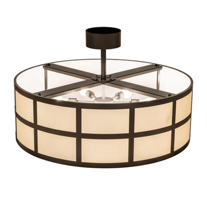 Meyda Tiffany Cilindro Barnabas 6 Light 36" Wide Semi-Flush Drum Ceiling Fixture - Timeless Bronze Finish