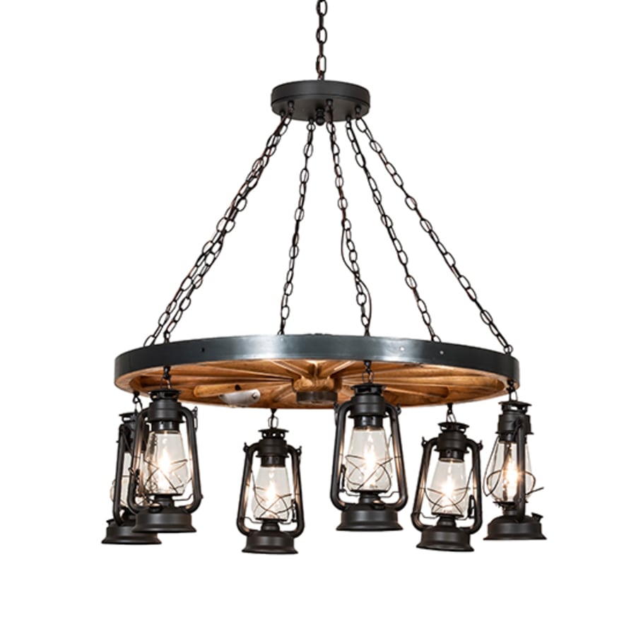 Meyda Tiffany Miners Lantern Wagon Wheel 6 Light 40" Wide Lantern Chandelier