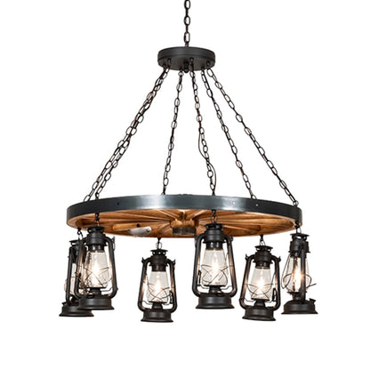 Meyda Tiffany Miners Lantern Wagon Wheel 6 Light 40" Wide Lantern Chandelier