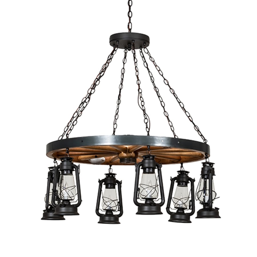 Meyda Tiffany Miners Lantern Wagon Wheel 6 Light 40" Wide Lantern Chandelier
