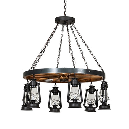 Meyda Tiffany Miners Lantern Wagon Wheel 6 Light 40" Wide Lantern Chandelier