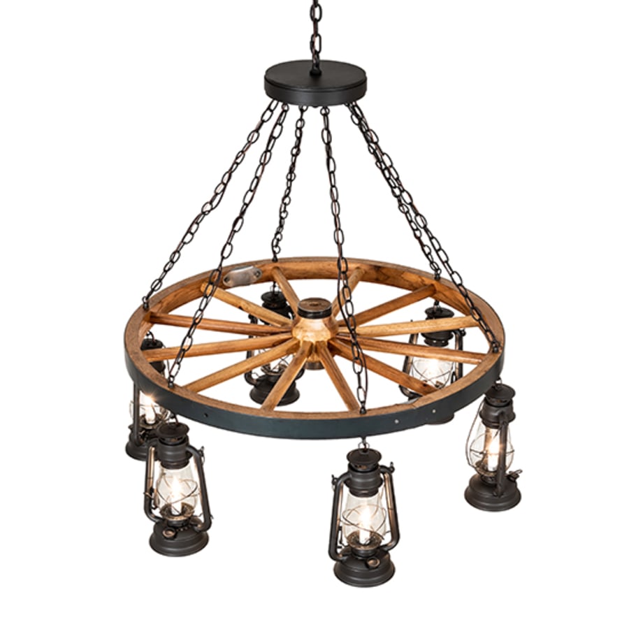 Meyda Tiffany Miners Lantern Wagon Wheel 6 Light 40" Wide Lantern Chandelier