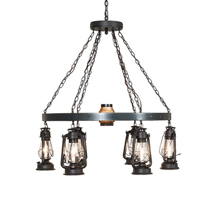 Meyda Tiffany Miners Lantern Wagon Wheel 6 Light 40" Wide Lantern Chandelier