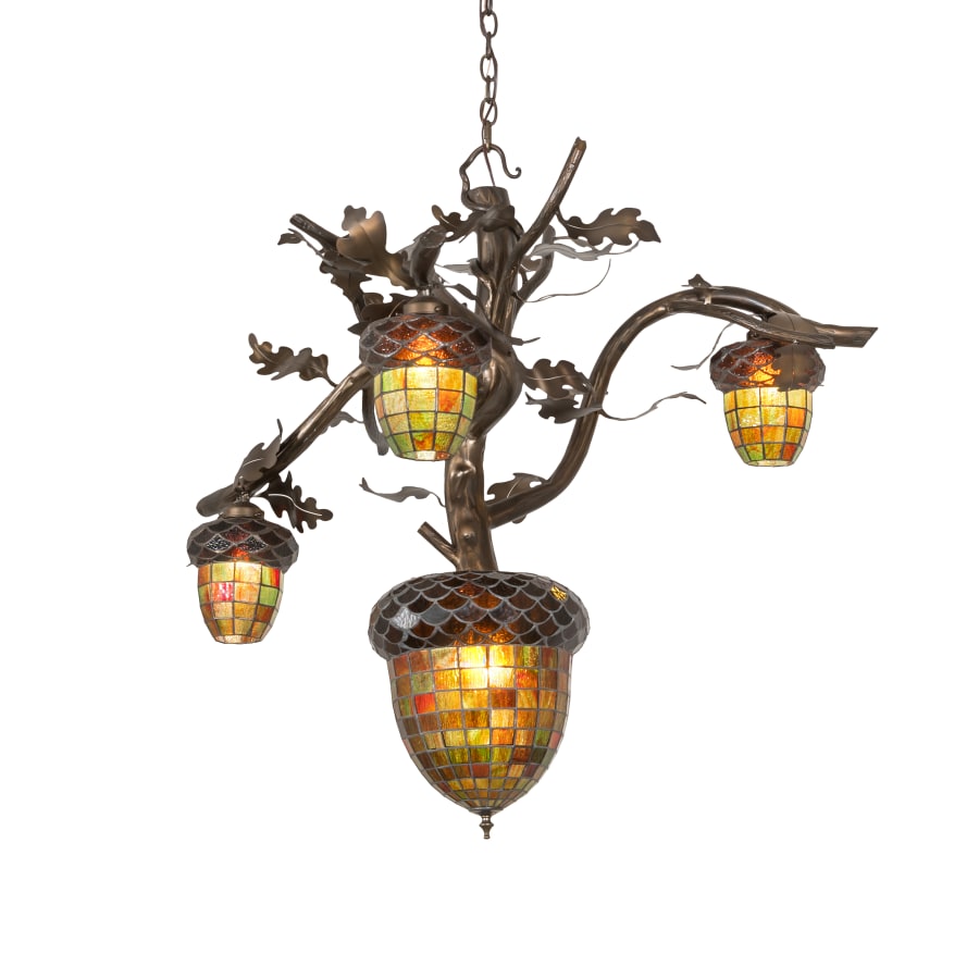 Meyda Tiffany Acorn Branch 4 Light 48" Wide Chandelier with Stained Glass Shades
