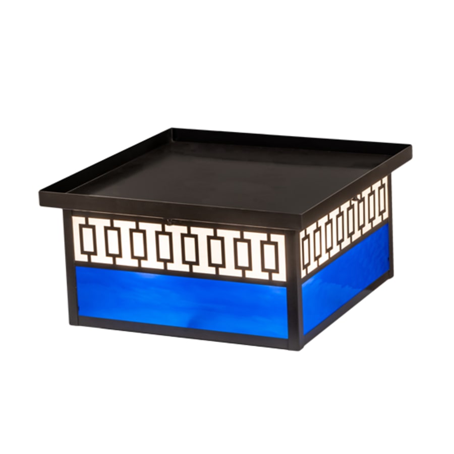 Meyda Tiffany Kungsholm 4 Light 26" Wide Flush Mount Square Ceiling Fixture with Blue and White Glass Shade - Craftsman Brown Finish