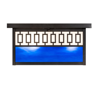 Meyda Tiffany Kungsholm 4 Light 26" Wide Flush Mount Square Ceiling Fixture with Blue and White Glass Shade - Craftsman Brown Finish
