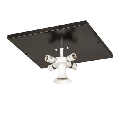 Meyda Tiffany Kungsholm 4 Light 26" Wide Flush Mount Square Ceiling Fixture with Blue and White Glass Shade - Craftsman Brown Finish