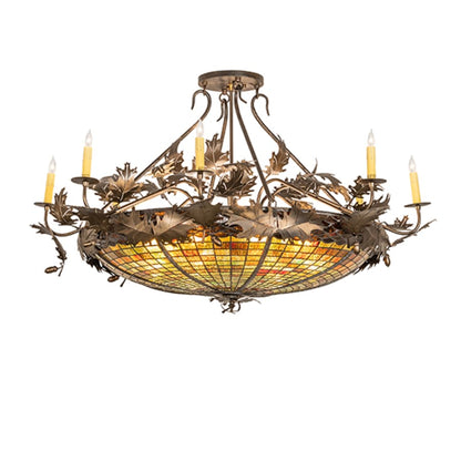 Meyda Tiffany Acorn and Oak Leaf 8 Light 48" Wide Semi-Flush Ceiling Fixture