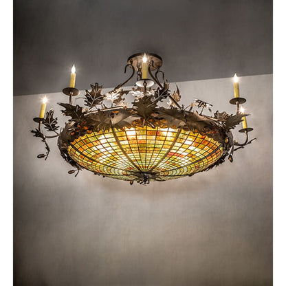 Meyda Tiffany Acorn and Oak Leaf 8 Light 48" Wide Semi-Flush Ceiling Fixture