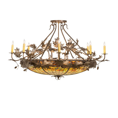 Meyda Tiffany Acorn and Oak Leaf 8 Light 48" Wide Semi-Flush Ceiling Fixture