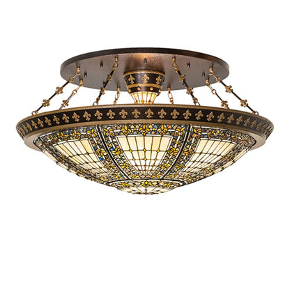 Meyda Tiffany Fleur-de-lis 8 Light 45" Wide Semi-Flush Bowl Ceiling Fixture - Copper Vein / Nu Gold Finish
