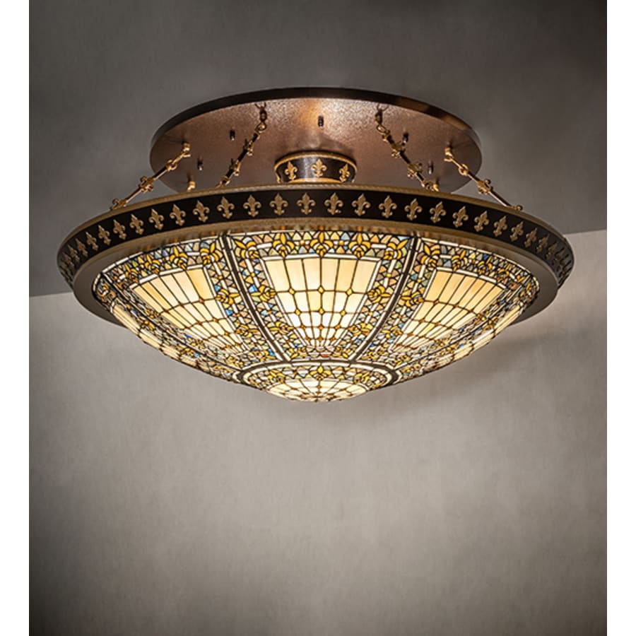 Meyda Tiffany Fleur-de-lis 8 Light 45" Wide Semi-Flush Bowl Ceiling Fixture - Copper Vein / Nu Gold Finish
