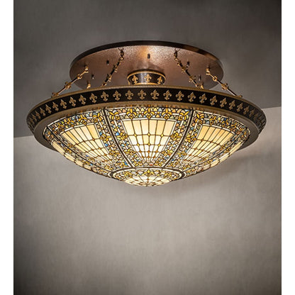 Meyda Tiffany Fleur-de-lis 8 Light 45" Wide Semi-Flush Bowl Ceiling Fixture - Copper Vein / Nu Gold Finish
