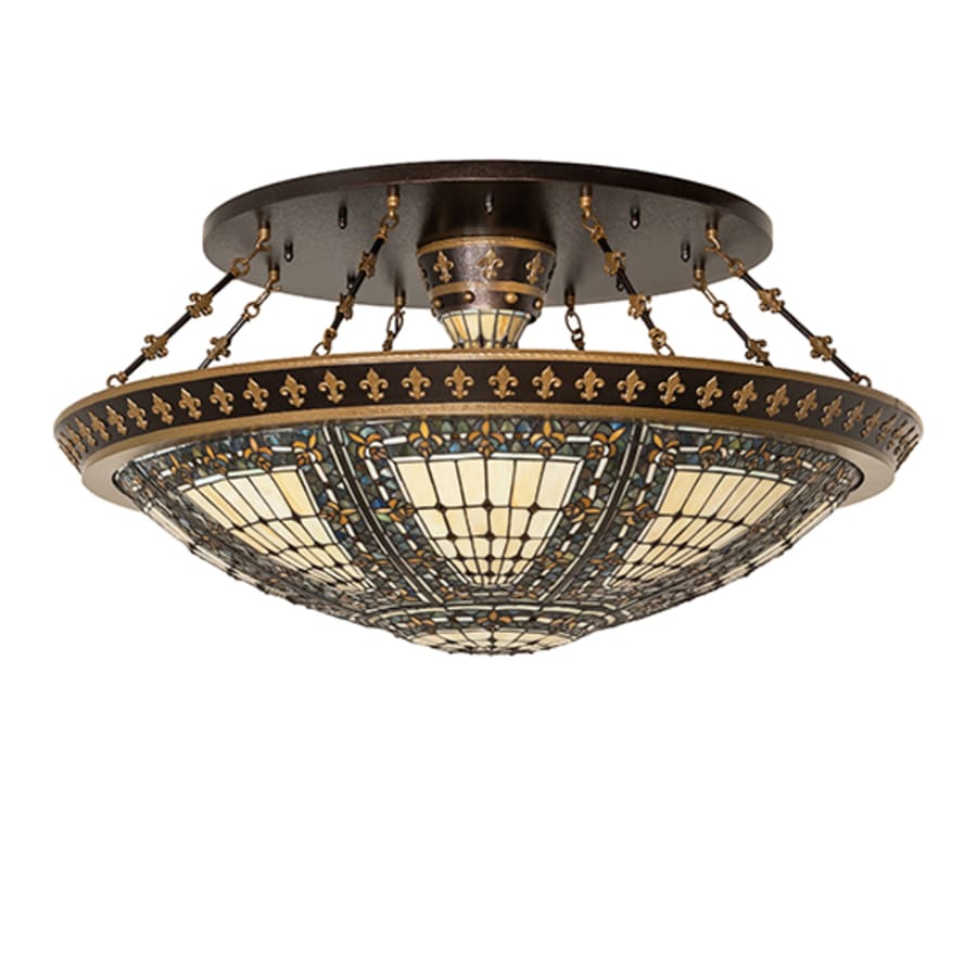 Meyda Tiffany Fleur-de-lis 8 Light 45" Wide Semi-Flush Bowl Ceiling Fixture - Copper Vein / Nu Gold Finish