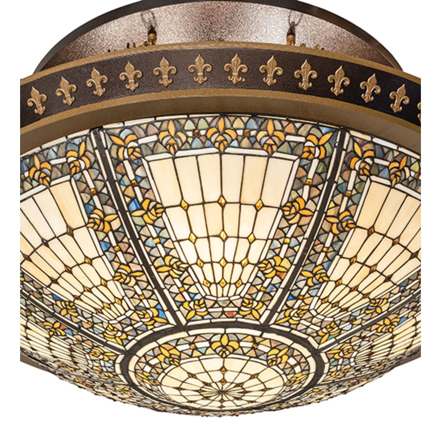 Meyda Tiffany Fleur-de-lis 8 Light 45" Wide Semi-Flush Bowl Ceiling Fixture - Copper Vein / Nu Gold Finish