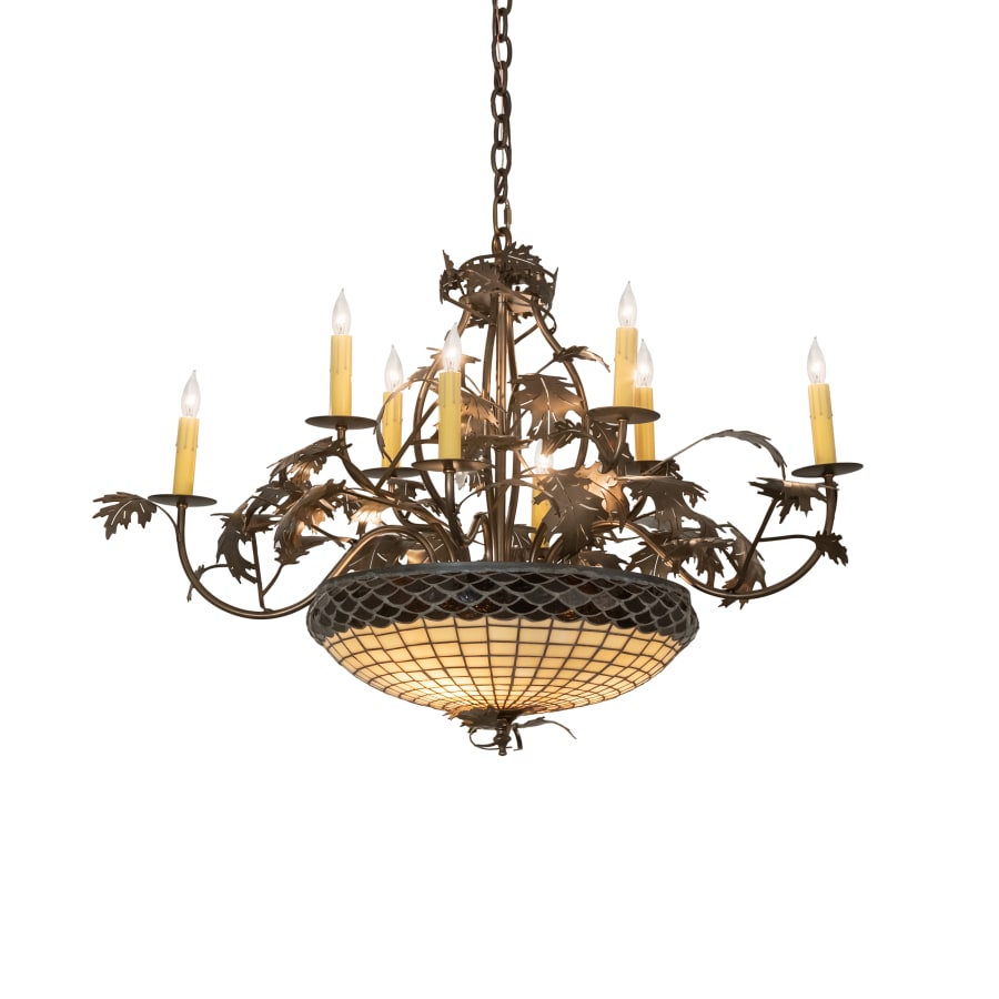 Meyda Tiffany Greenbriar Oak 11 Light 36" Wide Taper Candle Style Chandelier with Art Glass Shade