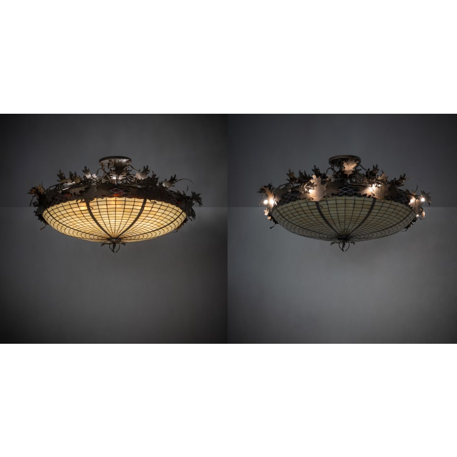 Meyda Tiffany Acorn and Oak Leaf 8 Light 48" Wide Semi-Flush Bowl Ceiling Fixture