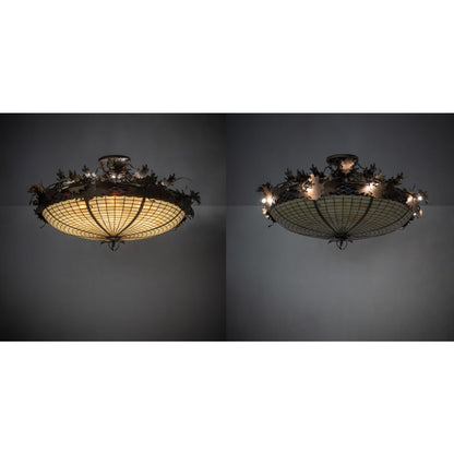 Meyda Tiffany Acorn and Oak Leaf 8 Light 48" Wide Semi-Flush Bowl Ceiling Fixture