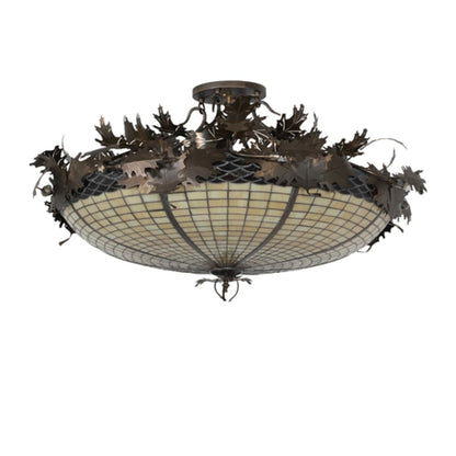 Meyda Tiffany Acorn and Oak Leaf 8 Light 48" Wide Semi-Flush Bowl Ceiling Fixture