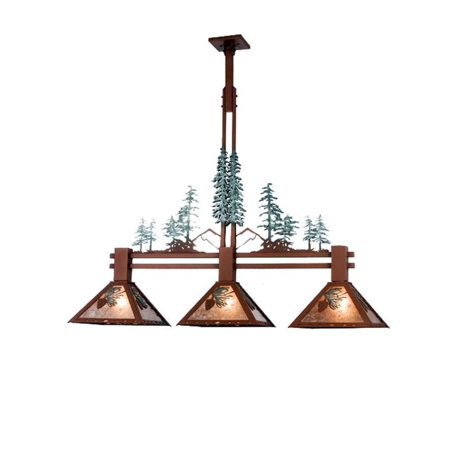 Meyda Tiffany Tall Pines 3 Light 45" Wide Linear Chandelier with Silver Mica Shade