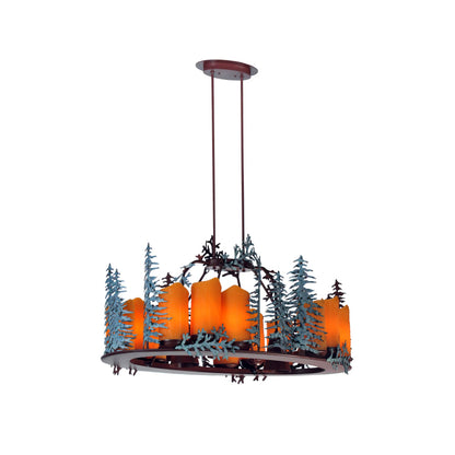 Meyda Tiffany Tall Pines 12 Light 42" Wide Pillar Candle Chandelier with Orange Glass Shade