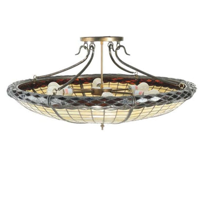 Meyda Tiffany Greenbriar Oak 6 Light 36" Wide Semi-Flush Bowl Ceiling Fixture