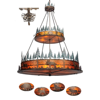 Meyda Tiffany Wildlife at Pine Lake 12 Light 72" Wide Drum Chandelier with Brown Mica Shade