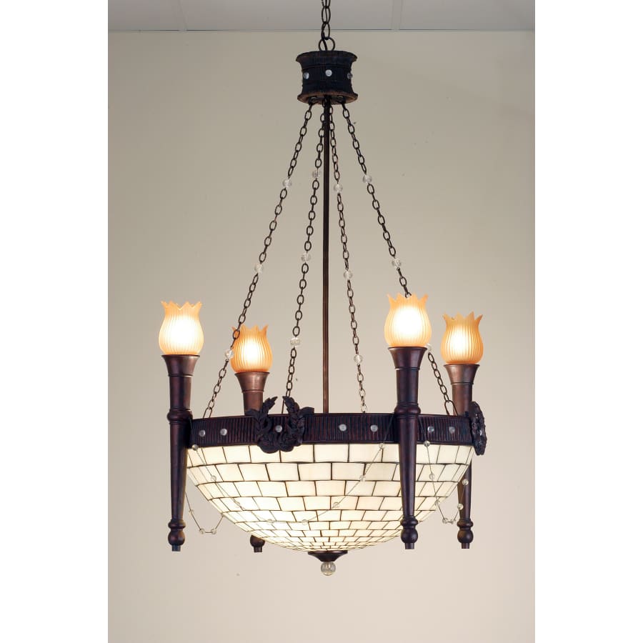 Meyda Tiffany Torch and Wreath 8 Light 30" Wide Chandelier with Cream Glass Shade