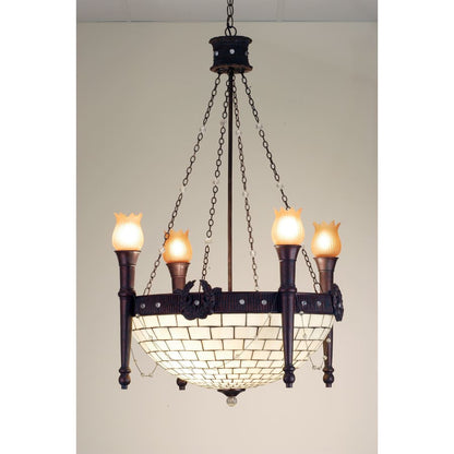 Meyda Tiffany Torch and Wreath 8 Light 30" Wide Chandelier with Cream Glass Shade