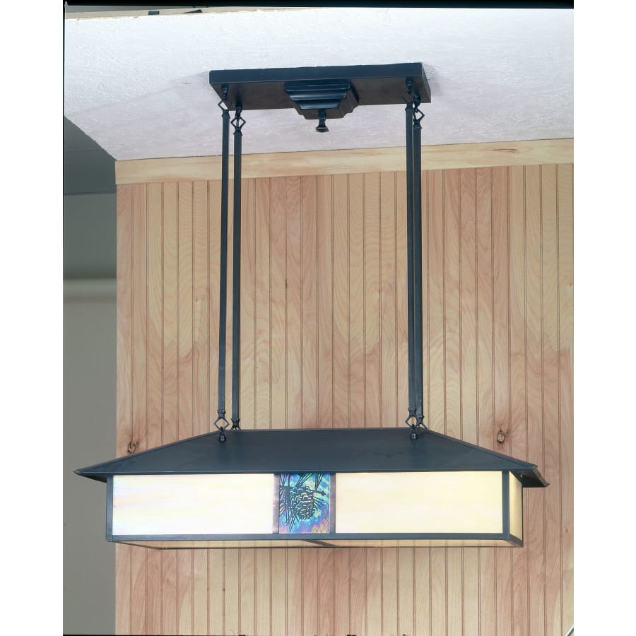 Meyda Tiffany Winter Pine 4 Light 35" Wide Billiard Chandelier with Multi-colored Glass Shade