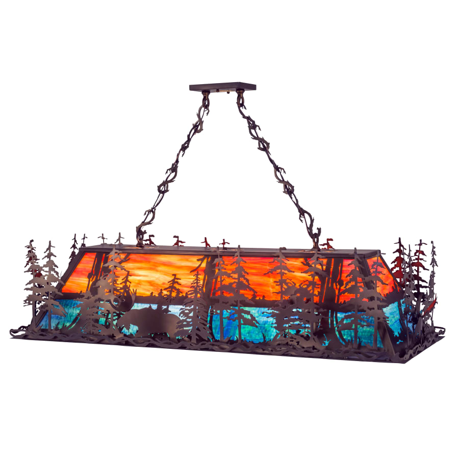 Meyda Tiffany Moose Through the Trees 9 Light 50" Wide Billiard Chandelier with Multi-colored Glass Shade