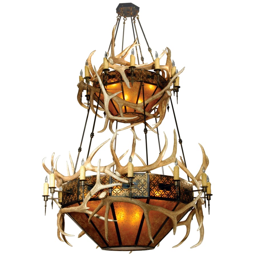Meyda Tiffany Antlers Elk 12 Light 66" Wide Antler Chandelier with Orange Mica Shade
