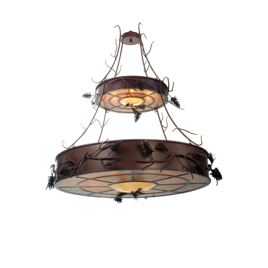 Meyda Tiffany Woodland Pine 12 Light 65-1/2" Wide Chandelier with Brown Glass Shade