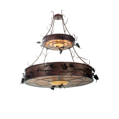 Meyda Tiffany Woodland Pine 12 Light 65-1/2" Wide Chandelier with Brown Glass Shade