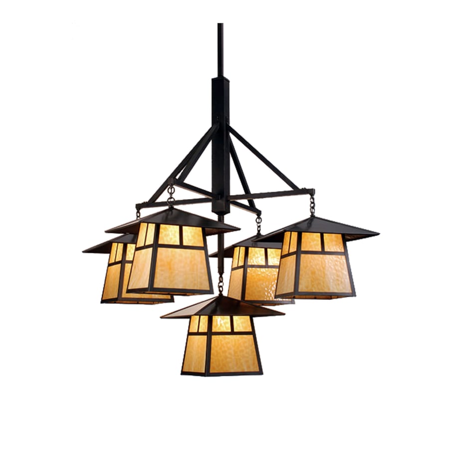 Meyda Tiffany Stillwater T Mission 5 Light 37" Wide Chandelier with Yellow Glass Shade