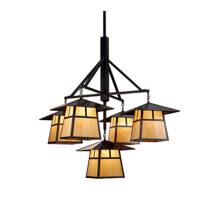 Meyda Tiffany Stillwater T Mission 5 Light 37" Wide Chandelier with Yellow Glass Shade