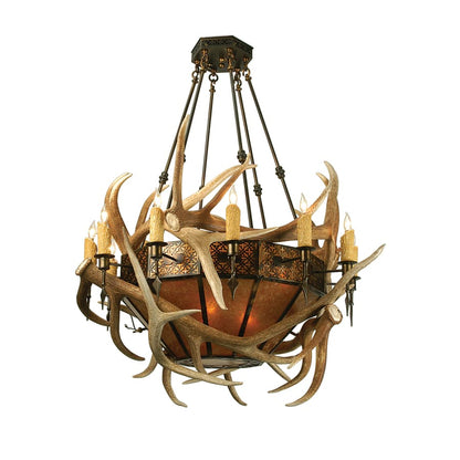 Meyda Tiffany Antlers Elk 12 Light 43" Wide Antler Chandelier with Brown Mica Shade