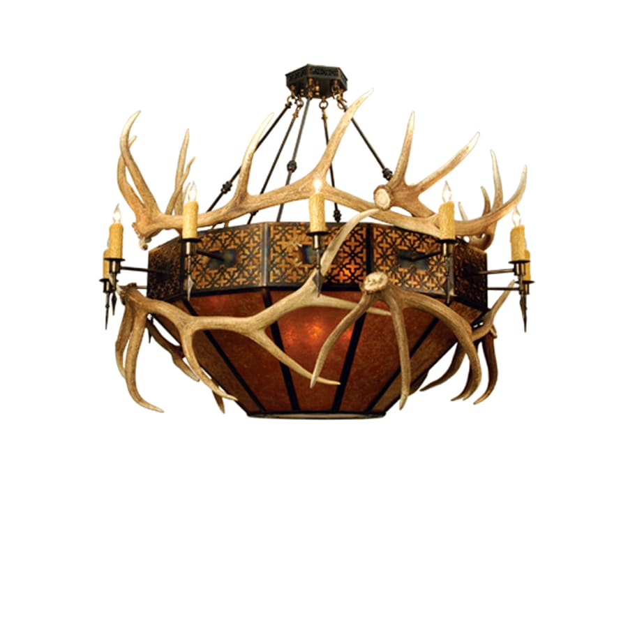 Meyda Tiffany Antlers Elk 10 Light 51" Wide Antler Chandelier with Brown Mica Shade