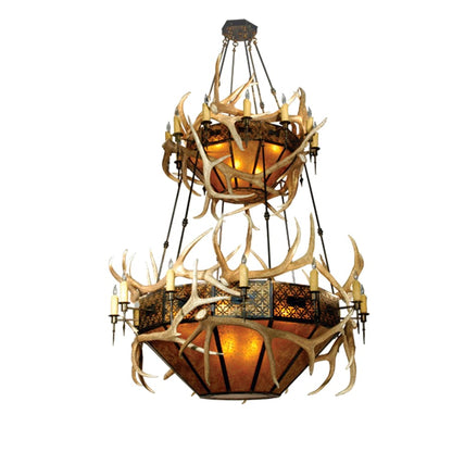 Meyda Tiffany Antlers Elk 16 Light 51" Wide Antler Chandelier with Brown Mica Shade