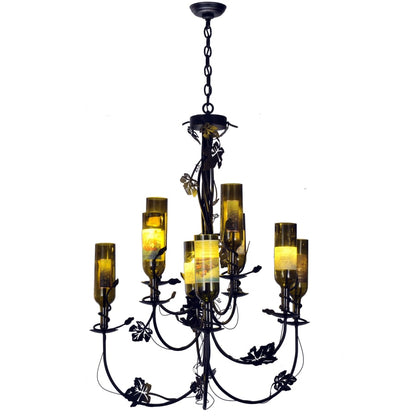 Meyda Tiffany Tuscan Vineyard 9 Light 34" Wide Chandelier with Green Glass Shade