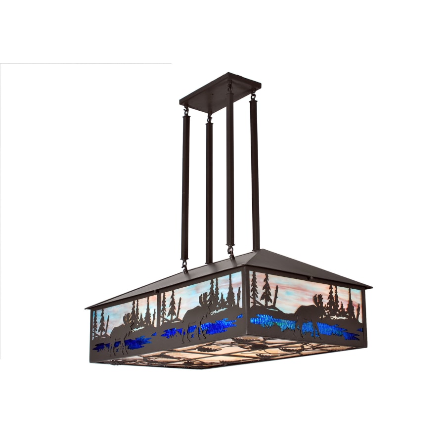 Meyda Tiffany Moose at Lake 8 Light 36" Wide Billiard Chandelier with Multi-colored Glass Shade