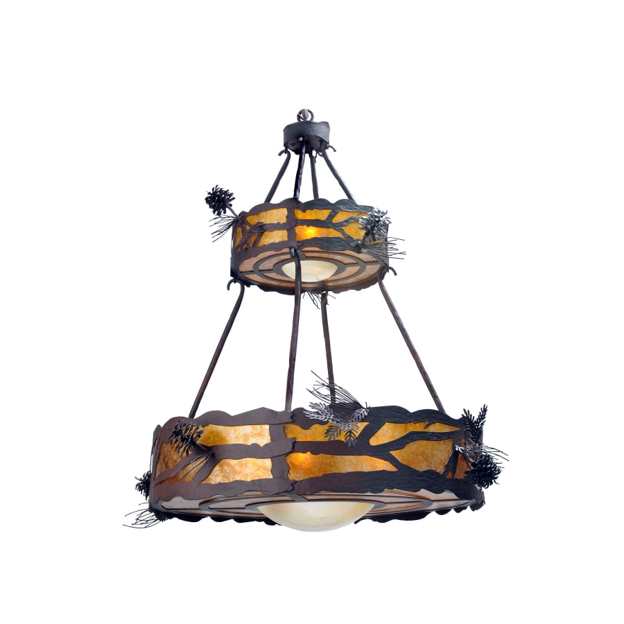 Meyda Tiffany Woodland Pine 7 Light 36" Wide Drum Chandelier with Brown Glass Shade