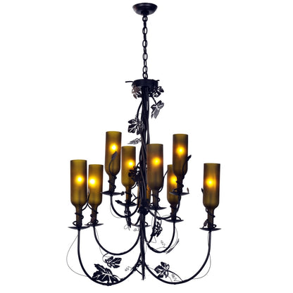 Meyda Tiffany Tuscan Vineyard 9 Light 34" Wide Chandelier with Green Glass Shade