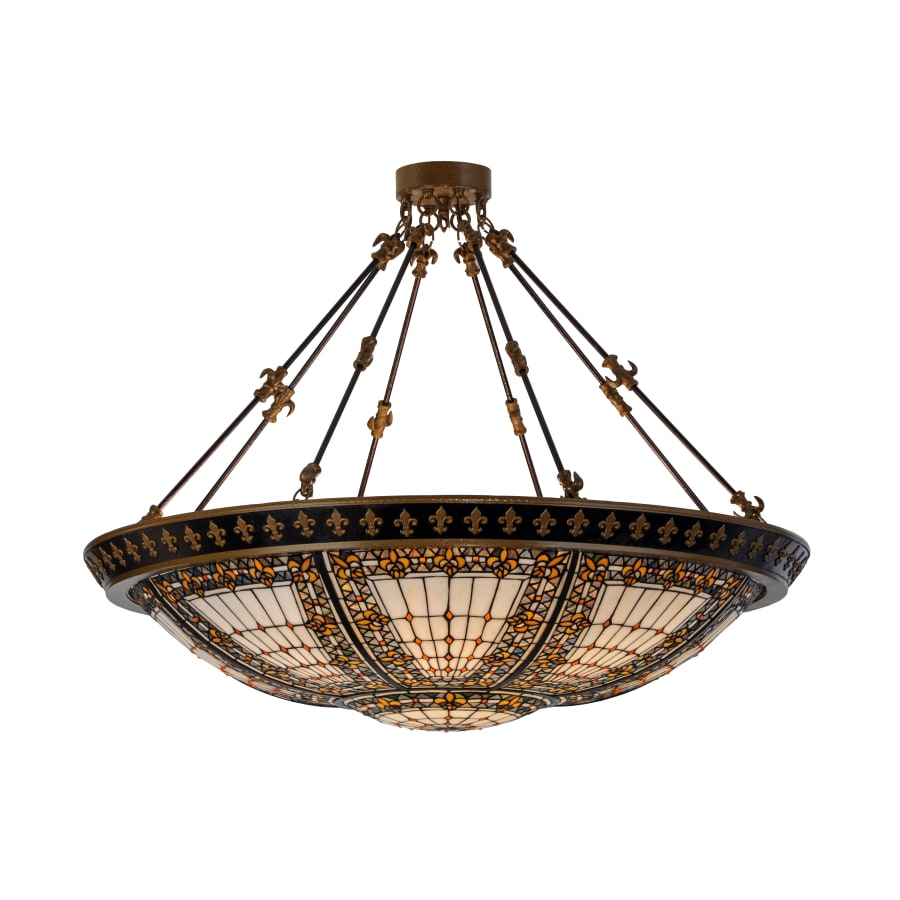 Meyda Tiffany Fleur-de-lis 8 Light 43-1/2" Wide Semi Flush Ceiling Fixture with Tiffany Glass Shade